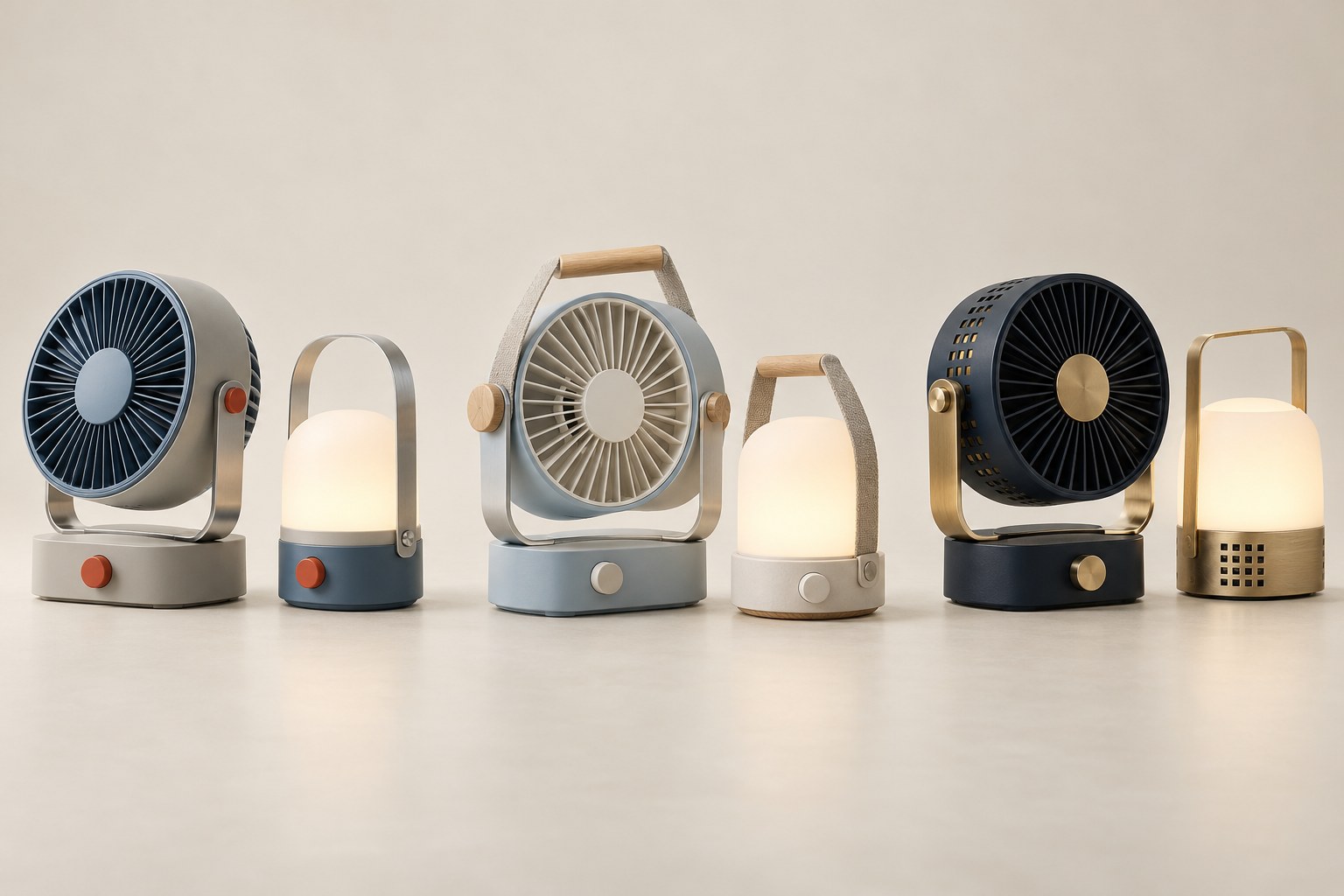 Fan and lantern design studies: putty and blue Italian, pale blue Swedish, and dark navy with brass Vienna